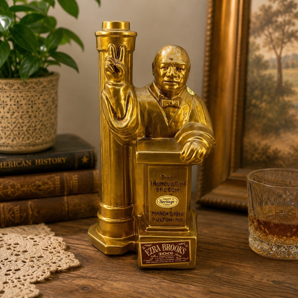 1969 First Edition Ezra Brooks Winston Churchill Decanter 160 Mo Old Bourbon
